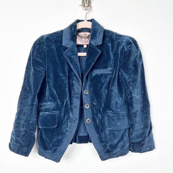 2/$30 Juicy Couture Notched Lapel Velour Blazer Button-Down Navy #A0486 TRB3 - Picture 3 of 8